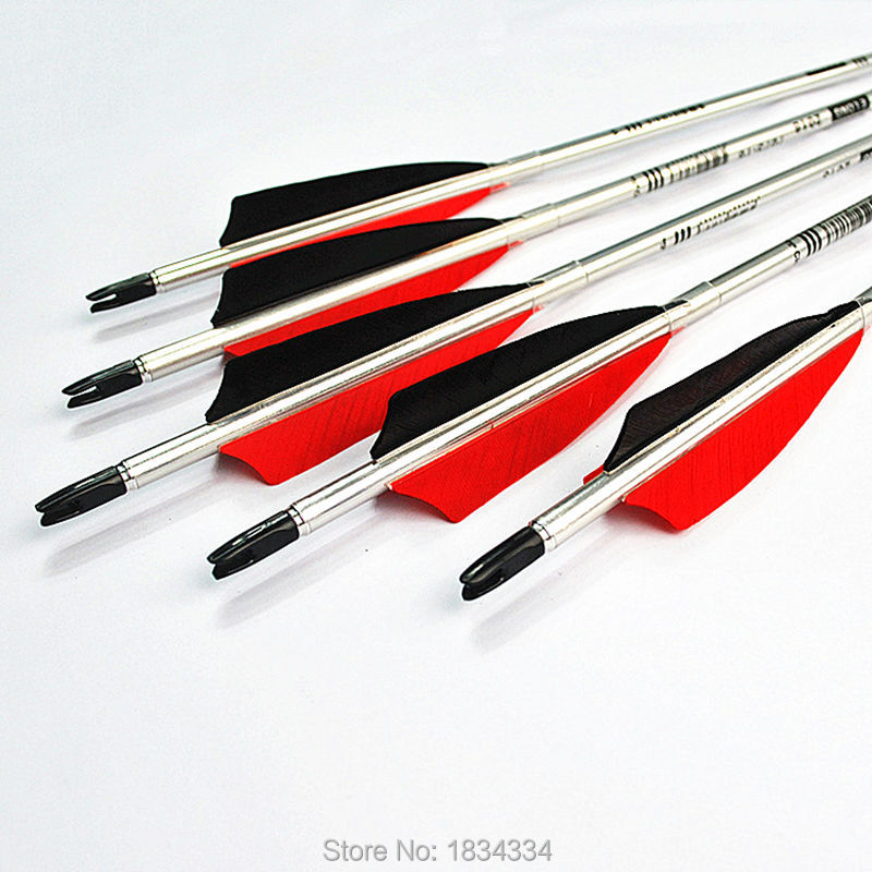 6Pcs Elong High quality Aluminum arrow silver shaft shooting archery Turkey feather for bow 30inch copetition