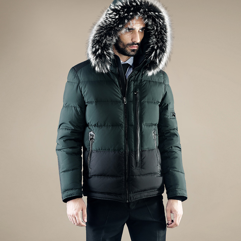 2014 Winter New Arrive Male Short Design Slim Down Coat Men Fur Collar Down Coat Thickening With Hood Patchwork Commercial