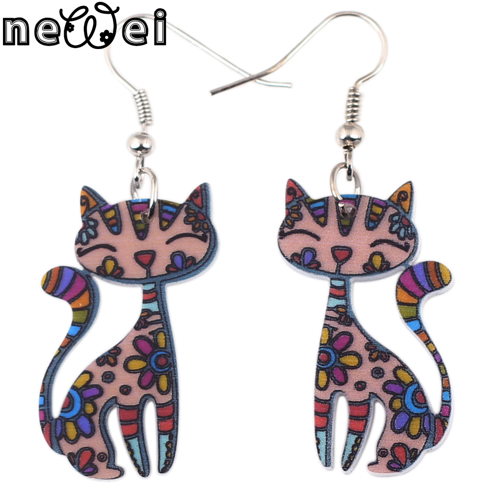 Newei Drop Cat Collar Dangle Earrings Acrylic Pattern New 2015 Charm Girl Woman Jewelry font b
