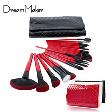 Brand New DreamMaker Makeup Brushes 24pcs Top Quality Cosmetic Tools w/ Luxury Rhombus Pattern PU Case pincel maquiagem XMAS