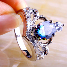 Wholesale Hot New Stylish Sexy Ladies Oval Cut Mysterious Rainbow Topaz 925 Silver Ring Size 6