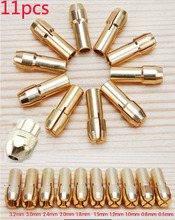 Free Shipping 11 Pieces Brass Dremel Collet Mini Drill Chucks Including 0.5/0.8/1.0/1.2/1.5/1.8/2.0/2.4/3.0/3.2mm