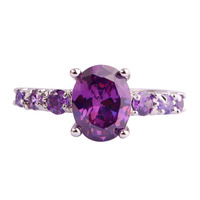 lingmei Fashion Wholesale Women Oval Cut Amethyst 925 Silver Ring Size 6 7 8 9 10 11 12 13 Purple Party Jewelry Free Shipping