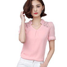Hollow Crochet Chiffon Blouse Loose Shirts Casual Office Work Wear Tops 2016 Lace Shirt Fashion Puff Sleeve Blousa Plus Size