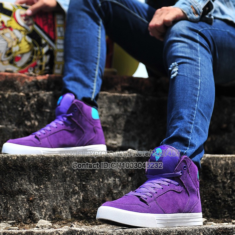 Wholesale Justin Bieber Skytop Chad Muska Purple Full Grain Leather Suede High Top Style Skate Shoes_14