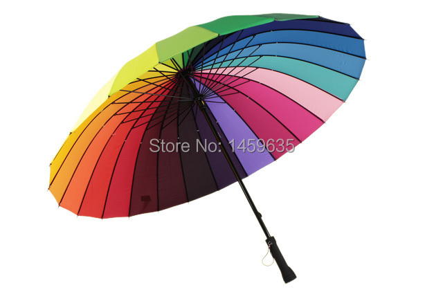 2016 Top Quality 24K Rib Color Rainbow Fashion Long Handle Stright Anti-Uv Sun /Rain Stick Umbrella Manual Big Parasol