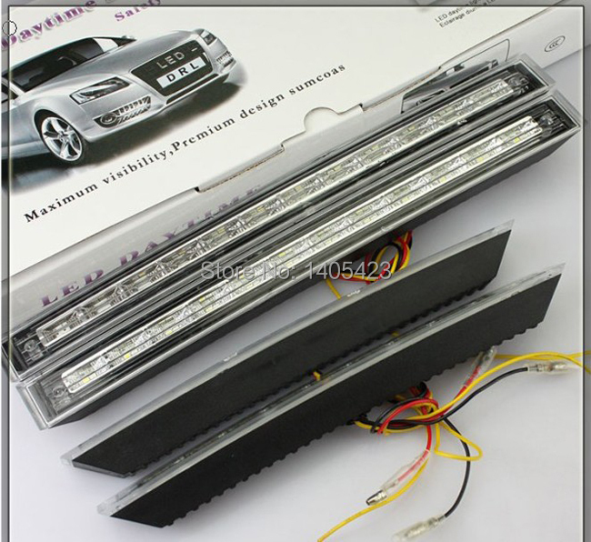 Free shipping 12V 2pcs E4 white and yellow 24 LED Car Daytime Running Light DRL Turn