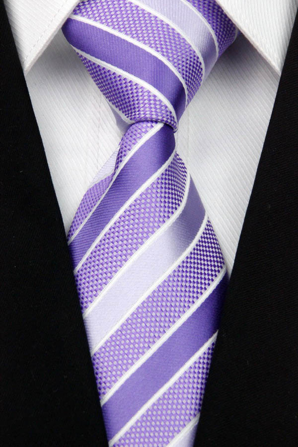 ST008 Fashion Jacquard Woven Silk Smooth Tie Gravata Purple White Stripes Neckties For Man Casual Business