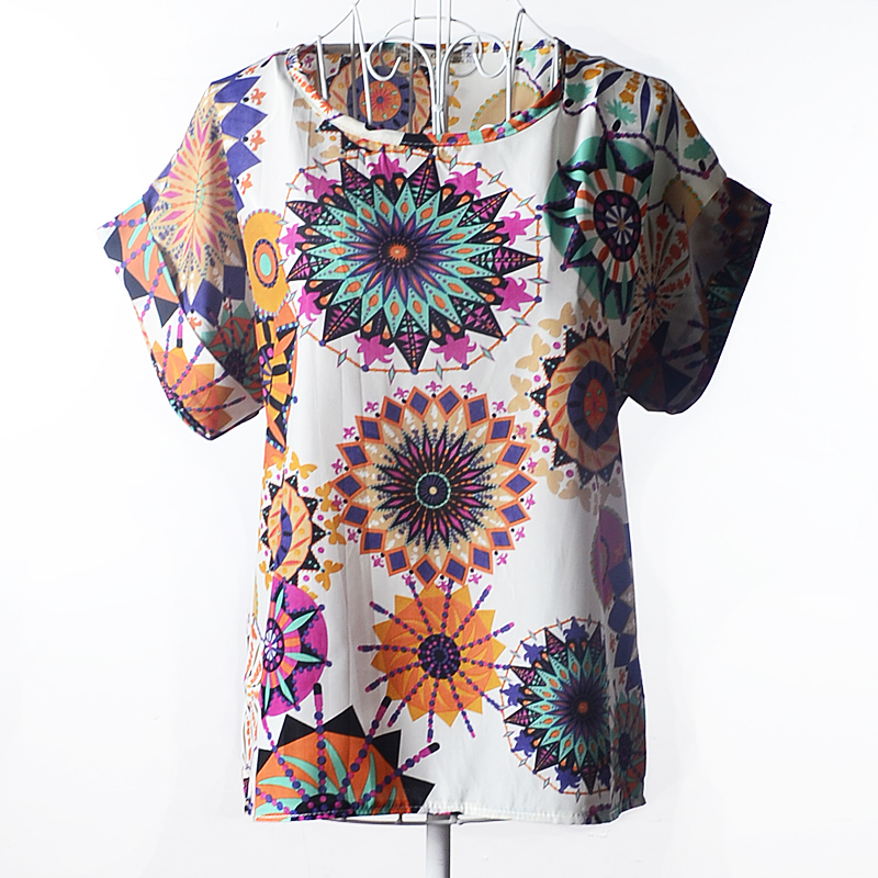 Горячая распродажа! мода женщин шифона рубашку летом свободно печать свободного покроя леди шею блузки s-xxl