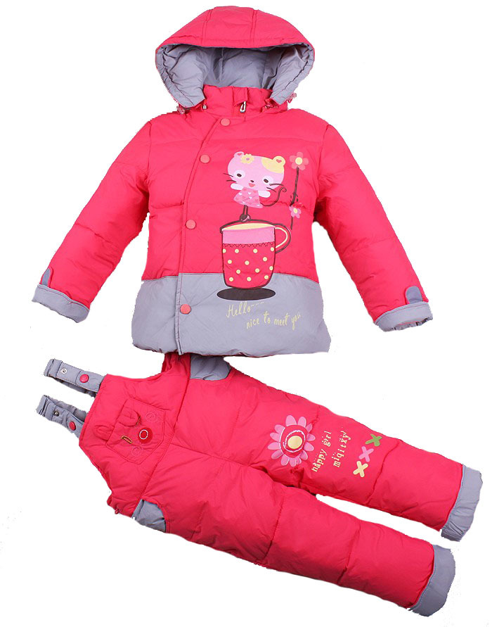 Free shipping new 2013 winter children down suit boys and girls lovely down jacket set thick down jacket coat+bib pant 2pcs set