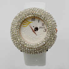 WH109 Japan Movt Ladies Leather Band Watch Fashion Jewelry Simulated Diamond Parrot Quartz Wristwatches For Women