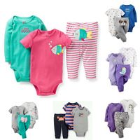 Carters Baby Clothes 3 pcs Set Infants Long sleeve & Short sleeve Romper+Pant Baby Girl Baby Boy Bodysuit Newborn Clothing Suit