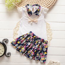 Summer Floral Paragraph Girls T shirt Floral Skirt Sets 0 4Years Cotton Necklace Baby Sets