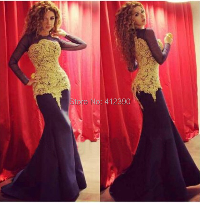 Por Purple With Gold Dress Myriam Fares Dark Purple Gold Lace Liques Mermaid Long Sleeves Arabic Evening Dresses 2017 Dubai