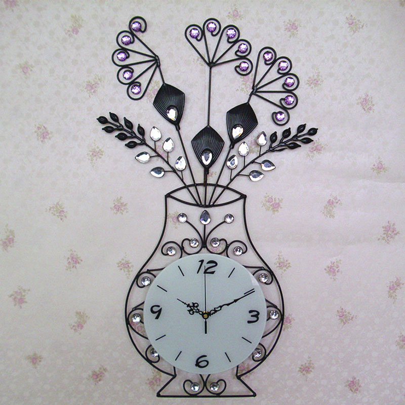 New arrive Mute Personalized Vase Wrought Iron Wall Clock,Modern Fashion Large Decorative Wall Clocks Free Shipping