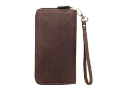 retro personality designer Mens long Wallet High Quality Card Holder crazy horse Leather Double zipper wallet