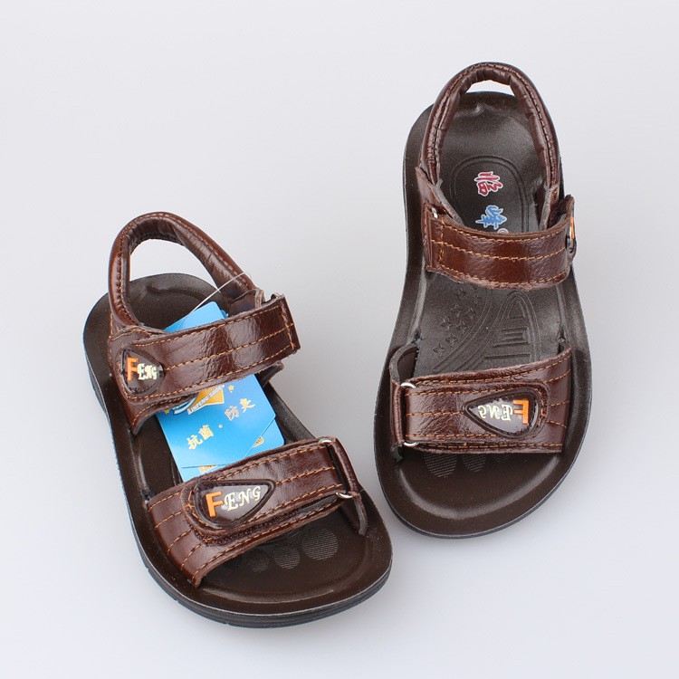 J.G Chen Summer Boys Sandals Genuine Leather Boys Beach Shoes Children Shoes Velcro Simple Kids Shoes EU 26-30 Big Sale 2 Colors