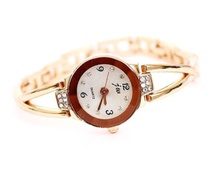 Mujeres de moda para mujer pulsera relojes de pulsera de cuarzo analógico redondo de oro rosa