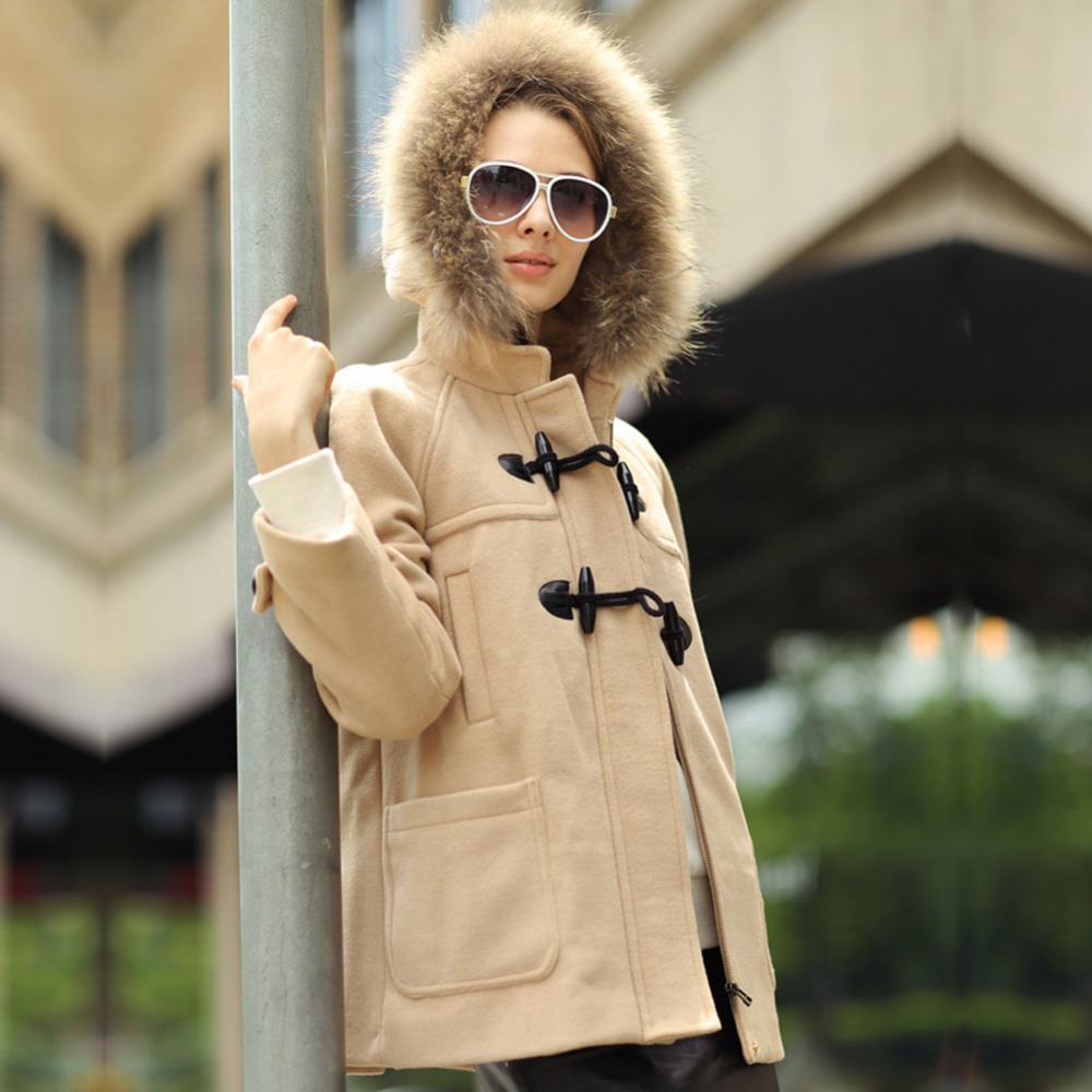 Veri Gude  Winter 2014 New Women's Fur Hooded Loose Casual  Woolen Fashion Coat