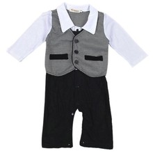 Nice Boy Baby Infant Formal Gentleman Clothes Button Necktie Suit Romper 0 18M