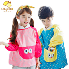 2-10years Waterproof Baby Girl Boy Long Sleeve Cartoon Bibs Toddler Infant Burp Cloth Feeding Child drawing and painting Apron