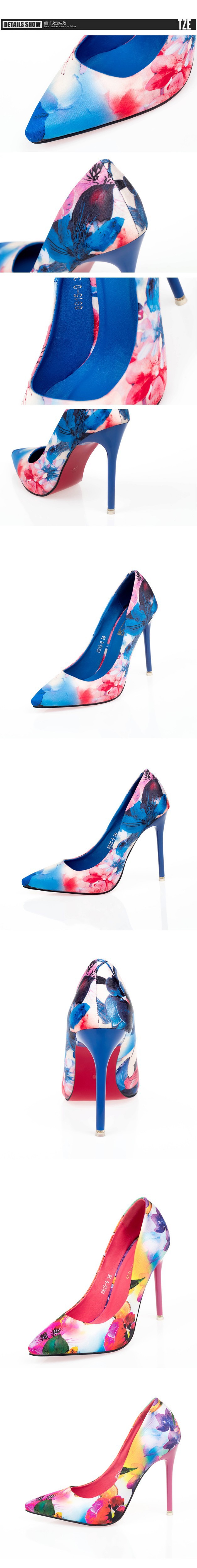 Women satin face generous new high heels hot sale printing classic high quality high heels pointed toe women pump women shoes