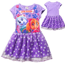 2016 Summer Cartoon Short Sleeved Dress Kids Girls Princess Dress Puppy Patrol Dog Girls Clothes Sweatshirt Children Clothing