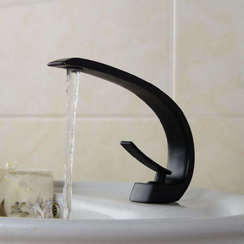 Free Shipping Curve Shape Single Hole Basin Mixer Faucet Bathroom Vanity Sink Hot Cold Water Taps