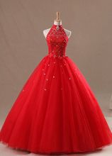 Real Photos Ball Gowns Backless High Neck Tulle Girls Sweet 16 font b Prom b font