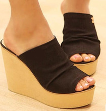 A clearance sale fish mouth ultra cool slippers with wedge waterproof Taiwan woman legs joker female sandals big yards