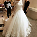 Islamic Full Long Lace Sleeve Wedding Dresses Muslim 2017 Sheer O Neck Tulle Bride Gowns Gelinlik