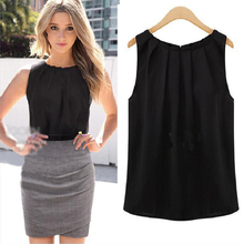 hot selling New European and American popular hedging temperament round neck sleeveless chiffon shirt chiffon blouse wild spot