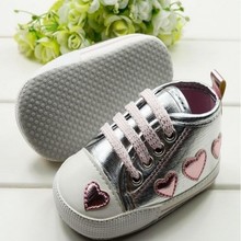 Cute Kid Toddler Baby Girl Silver Crib Heart Soft Shoes First Walker 0 18 M