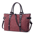 Canvas PU Splicing Casual Tote Women Occident Style Trendy Large Hand Bag Durable Shopping Bag Designer