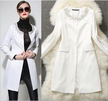 TOP GRADE WOMEN OVERCOAT HAND WORK SEWING DIAMONDS ONE BUTTON WOMEN O-NECK COAT W5323