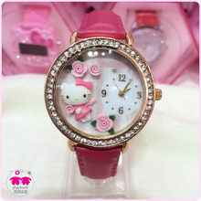 Gatito de moda mujeres Casual nuevos relojes reloj del Rhinestone del estilo para las niñas correa de cuero choque mujer pulsera envío gratuito