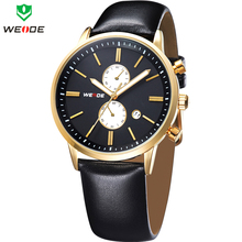 Marca de lujo WEIDE nuevo reloj para hombre clásico hombres de negocios vestido reloj del cuero genuino correa calendario completo relojes de cuarzo