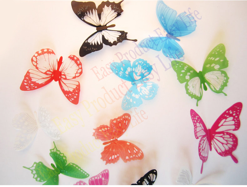 2015 Fashion Cute 12pcs PVC 3d Butterfly wall sticker decor Butterflies art Decal stickers on the
