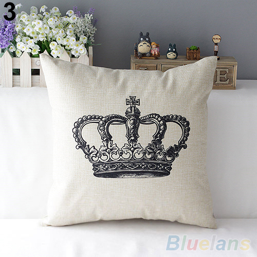 Retro Home Decorative Cotton Linen Blended Cushion Cover Crown Throw Pillow Case 4E8N
