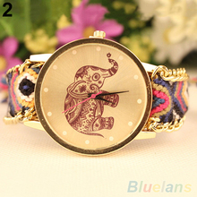 Vintage elefante tejida patrón del análogo de cuarzo brazalete de la pulsera
