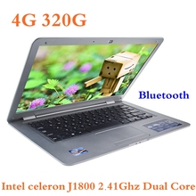 Cheapest 14 inch Portable laptop Computer with Intel Celeron J1800 4G RAM&320 GB Windows 7/8 HDD Bluetooth Wifi HD Screen Webcam