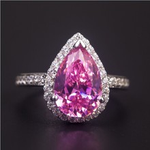 Excellent vintage jewelry genuine 18K white gold pear shaped ring Royal 2CT NSCD synthetic ruby engagement