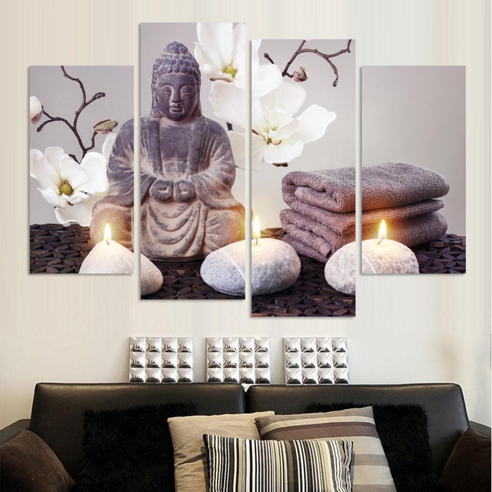 4 Piece Canvas Art Modern Printed Buddha Painting Picture Decoration Buddha Paintings Wall Canvas Pictures For Living Room