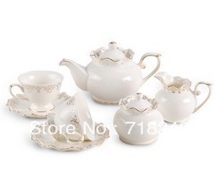 Ceramic tea coffee set classic cutout teacup tea sea teapot 7pcs tea service set porcelain gold
