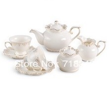 Ceramic tea/coffee set classic cutout teacup tea sea teapot 7pcs tea service set porcelain gold cup & saucer wedding gift