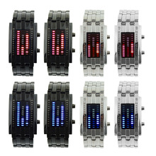 2015 recién llegado de mujer negro / plata binario azul / rojo LED Digital resistente al agua reloj de pulsera