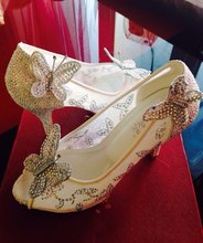 Lace High Thin Heeled Ladies Wedding Shoes Rhinestone Peep Toe Women s Wedding Pumps Platform Butterfly