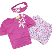 2016 Summer Cute Baby Clothes Sets Toddler Infant Girls Flower Headband T shirt Tops Floral Printed
