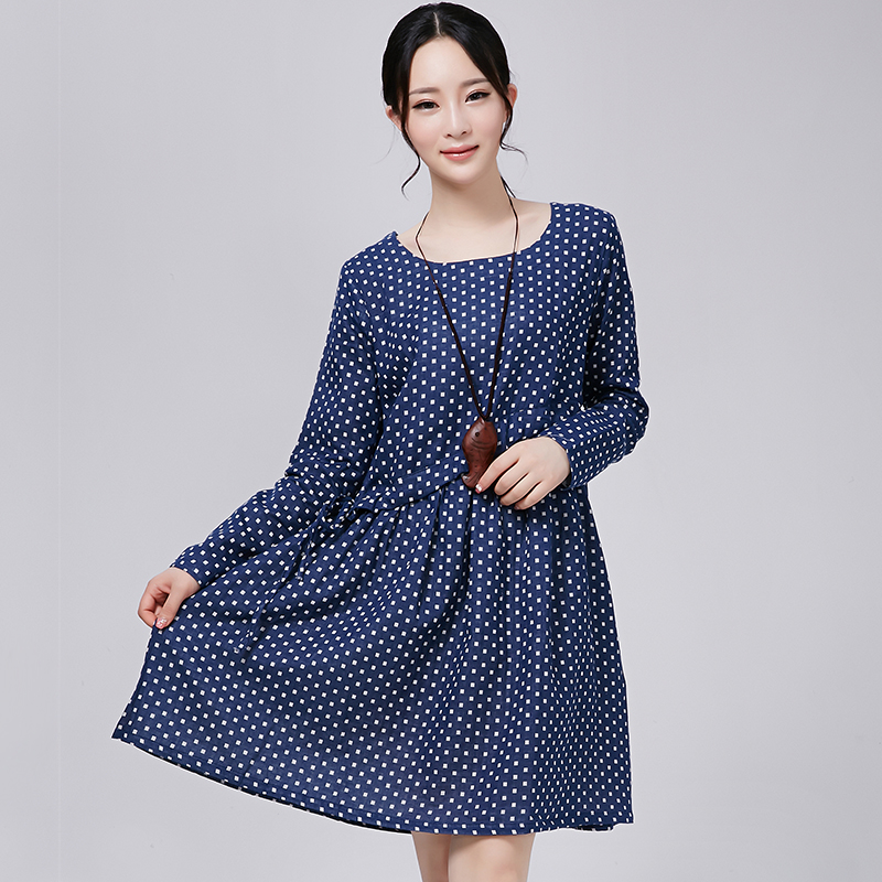 Maternity clothing spring&autumn fluid cotton&linen maternity dress fashion polka dot long-sleeve loose maternity dresses
