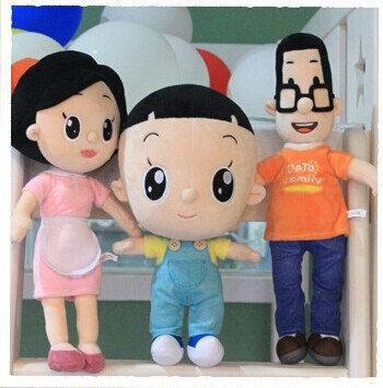 middle size the familes of big head son and small head father toys three family members dolls about 39cm,49cm,53cm(China (Mainland))